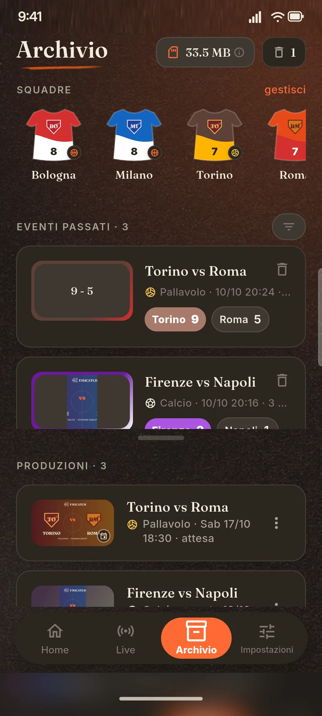Elenco delle partite con copertina, riepilogo e video.